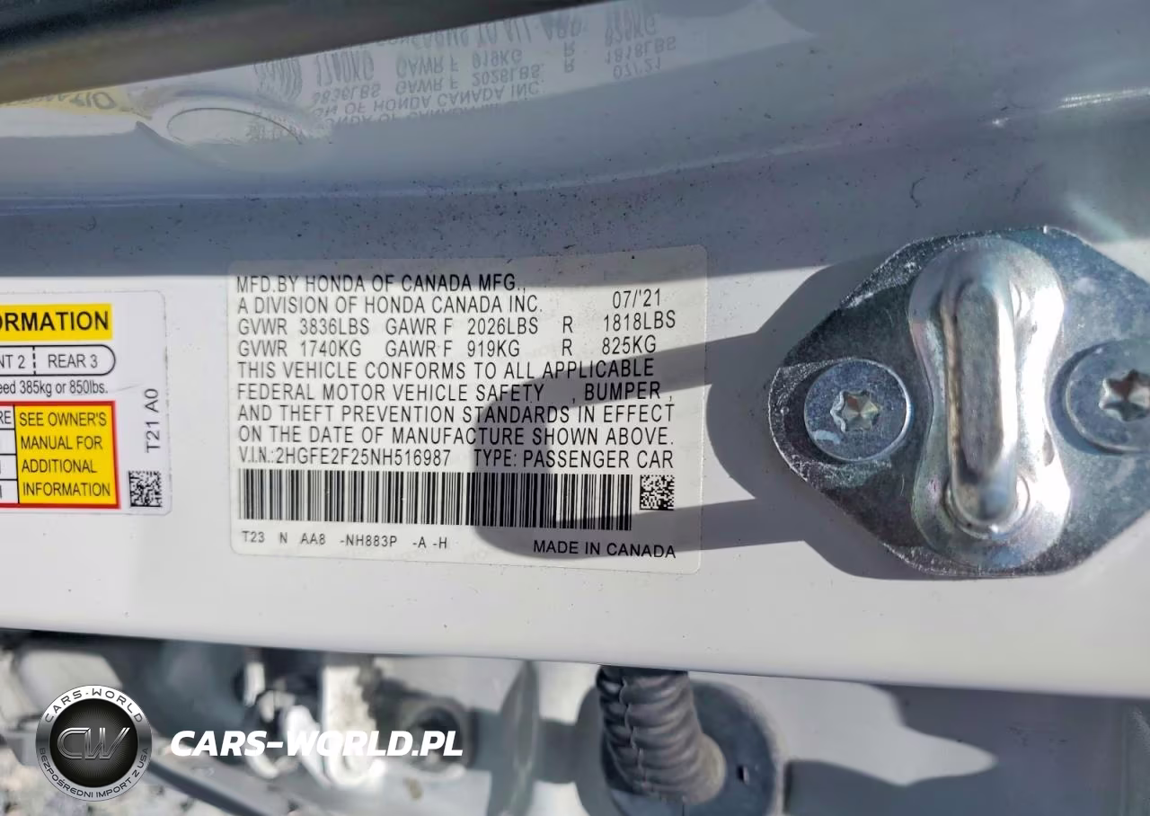 2022 Honda Civic Lx VIN:2HGFE2F25NH516987 - 13