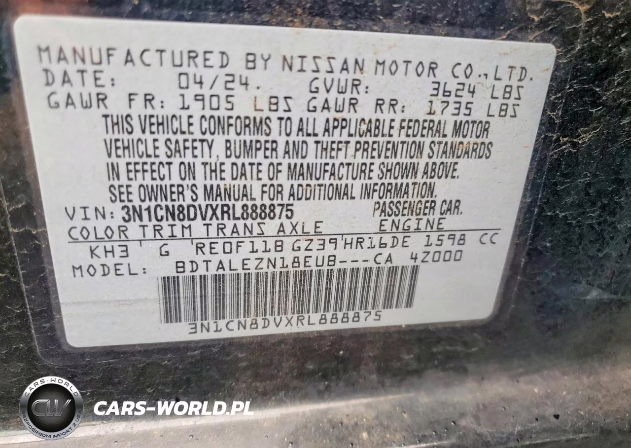 2024 Nissan Versa S VIN:3N1CN8DVXRL888875 - 12