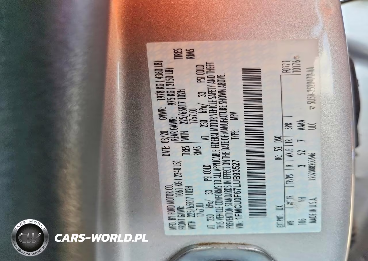 2020 Ford Escape S VIN:1FMCU0F67LUB93527 - 12