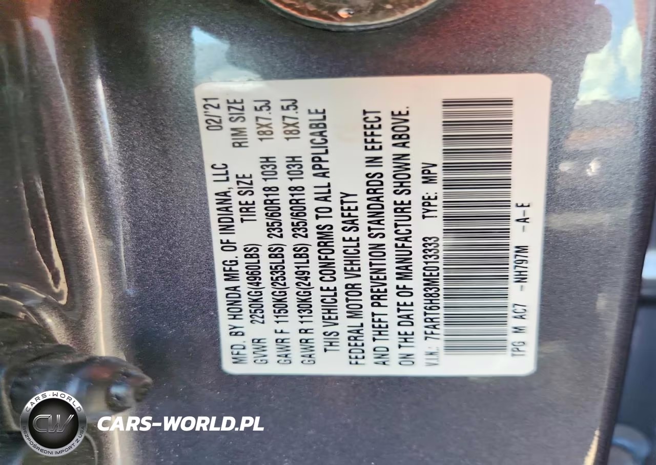 2021 Honda Cr-V Exl VIN:7FART6H83ME013333 - 12