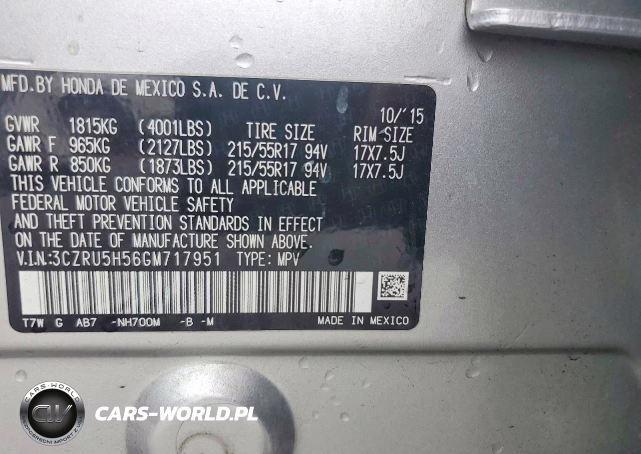 2016 Honda Hr-V Ex VIN:3CZRU5H56GM717951 - 14