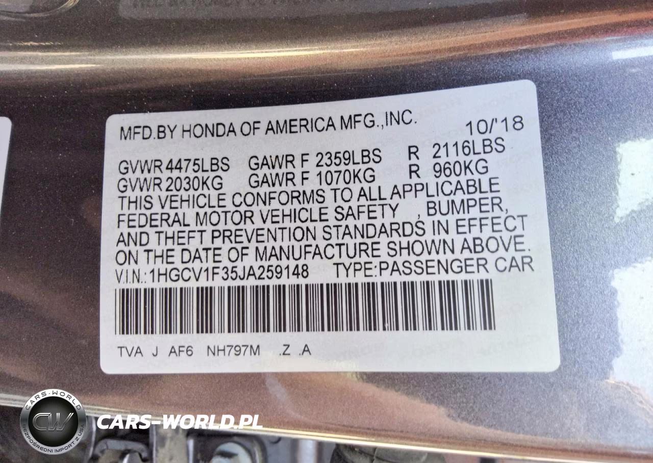 2018 Honda Accord VIN:1HGCV1F35JA259148 - 13