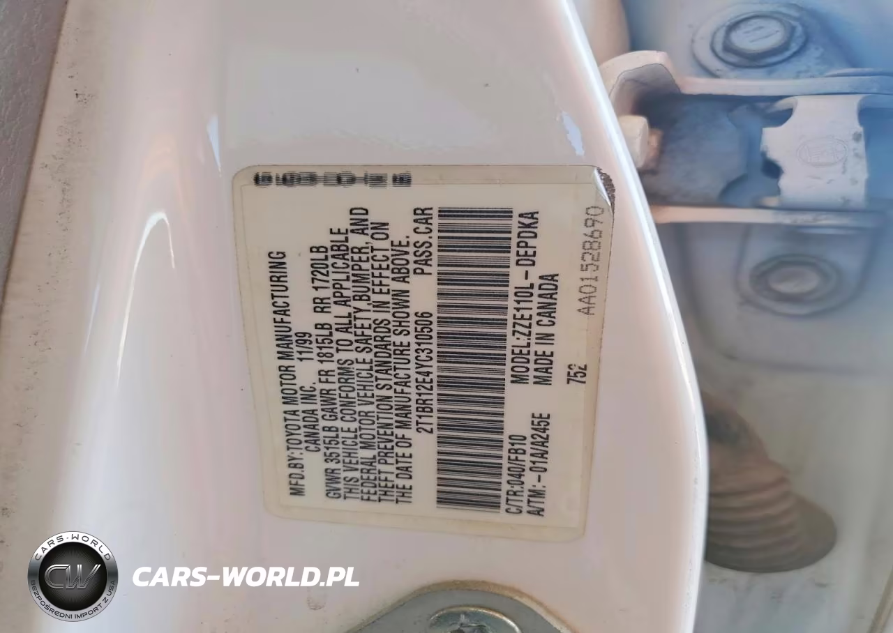 2000 Toyota Corolla Ve VIN:2T1BR12E4YC310506 - 12