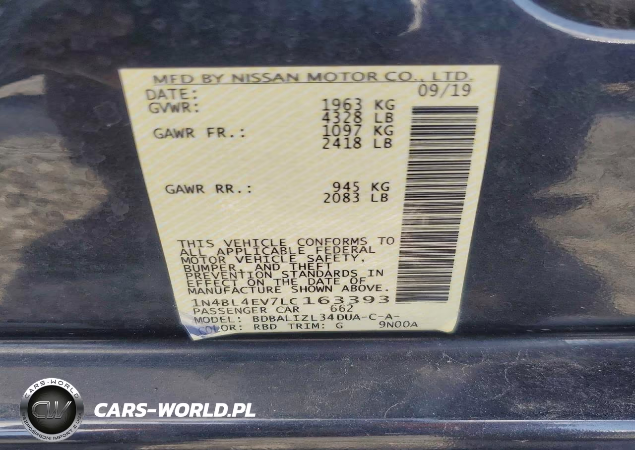 2020 Nissan Altima Sl VIN:1N4BL4EV7LC163393 - 12