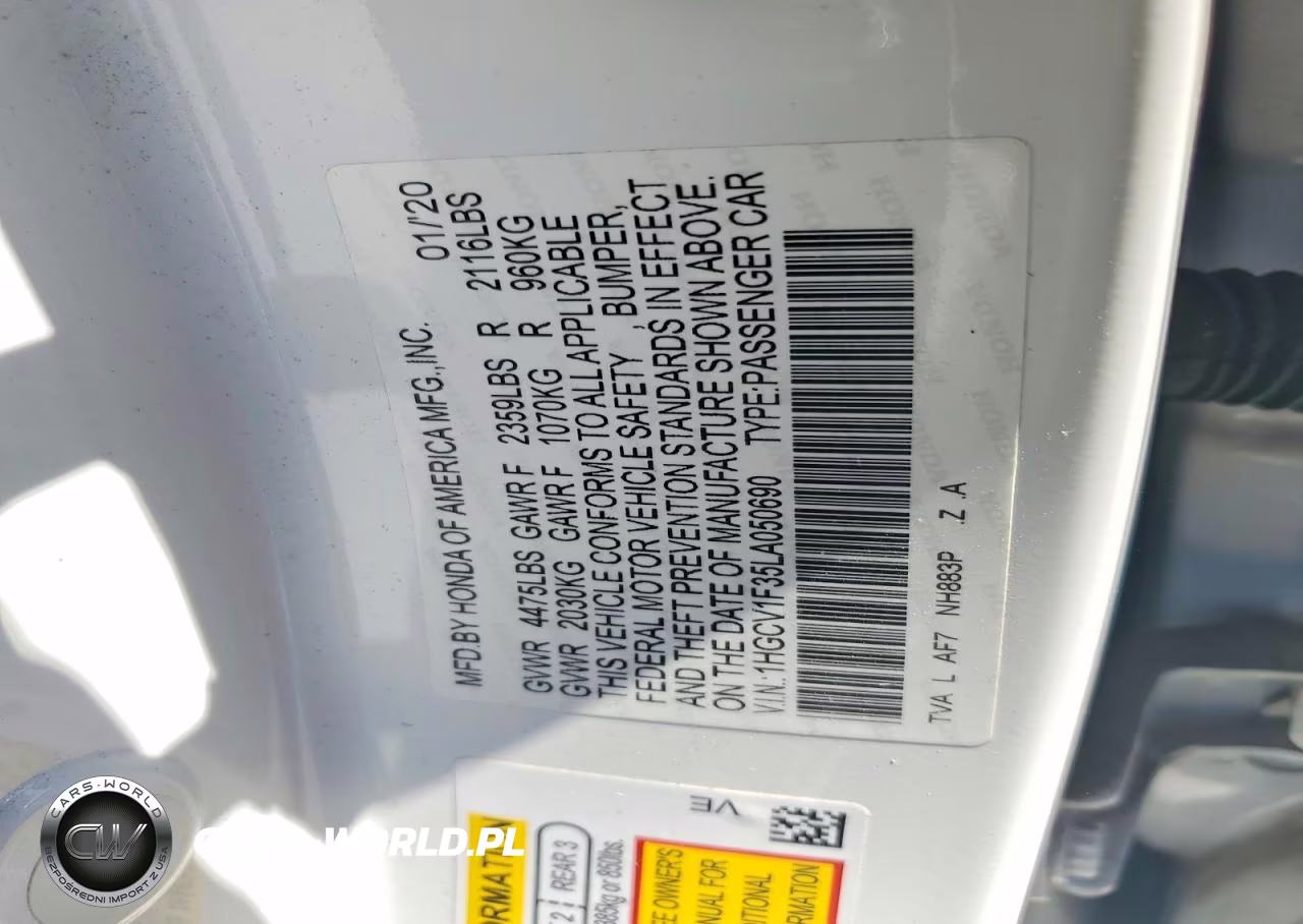 2020 Honda Accord Sport VIN:1HGCV1F35LA050690 - 12