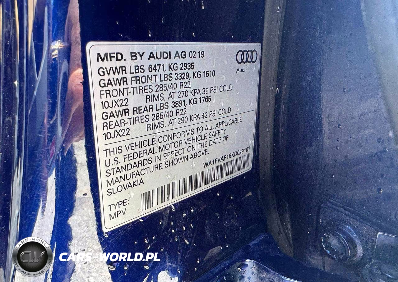 2019 Audi Q8 Prestige S-Line VIN:WA1FVAF18KD029107 - 10