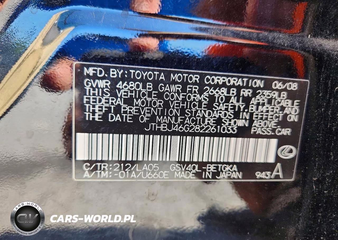 2008 Lexus Es 350 VIN:JTHBJ46G282261033 - 12
