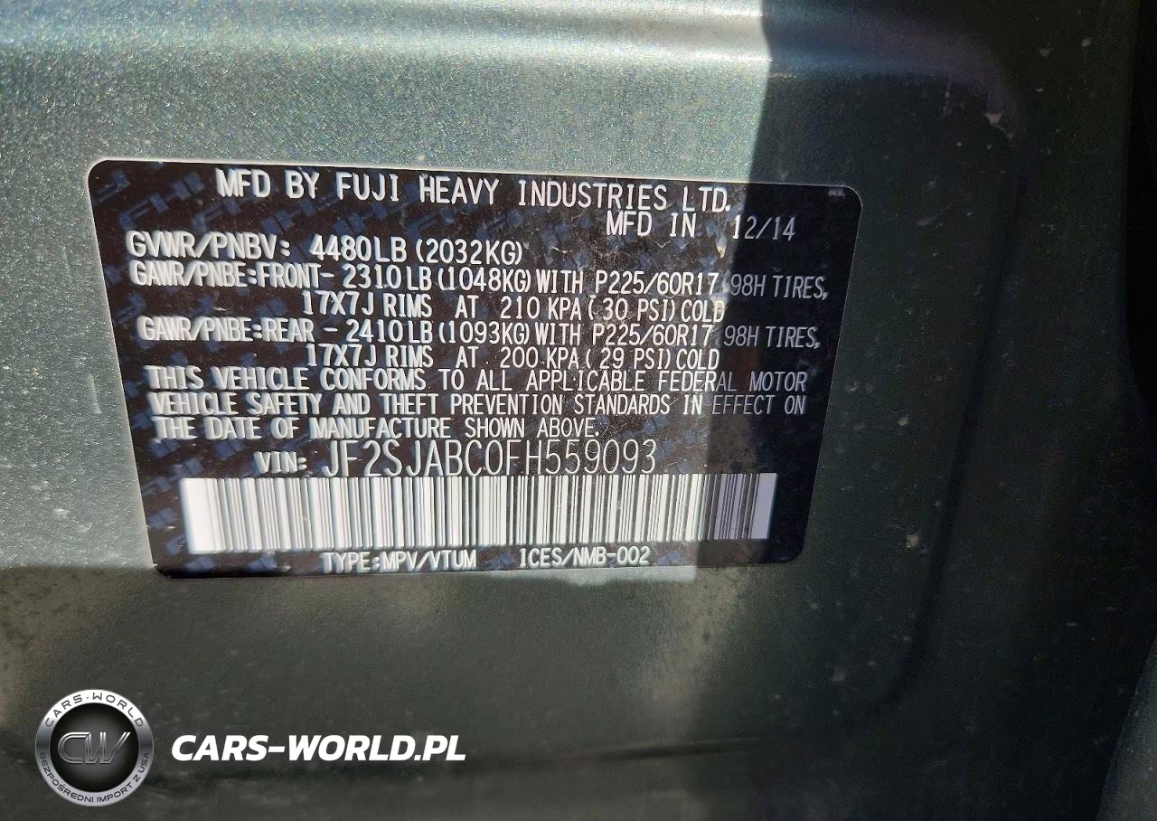 2015 Subaru Forester 2.5I VIN:JF2SJABC0FH559093 - 12