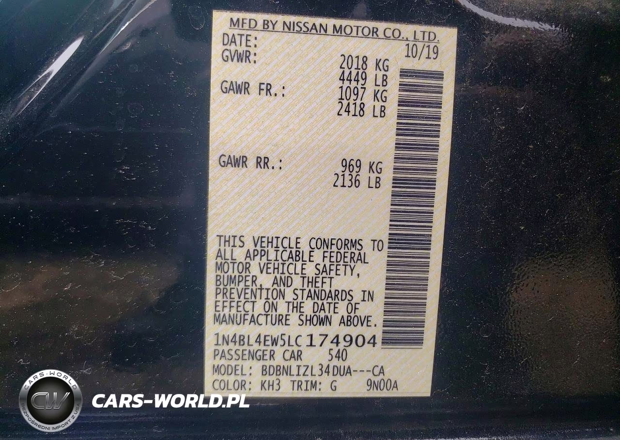 2020 Nissan Altima Sl VIN:1N4BL4EW5LC174904 - 12