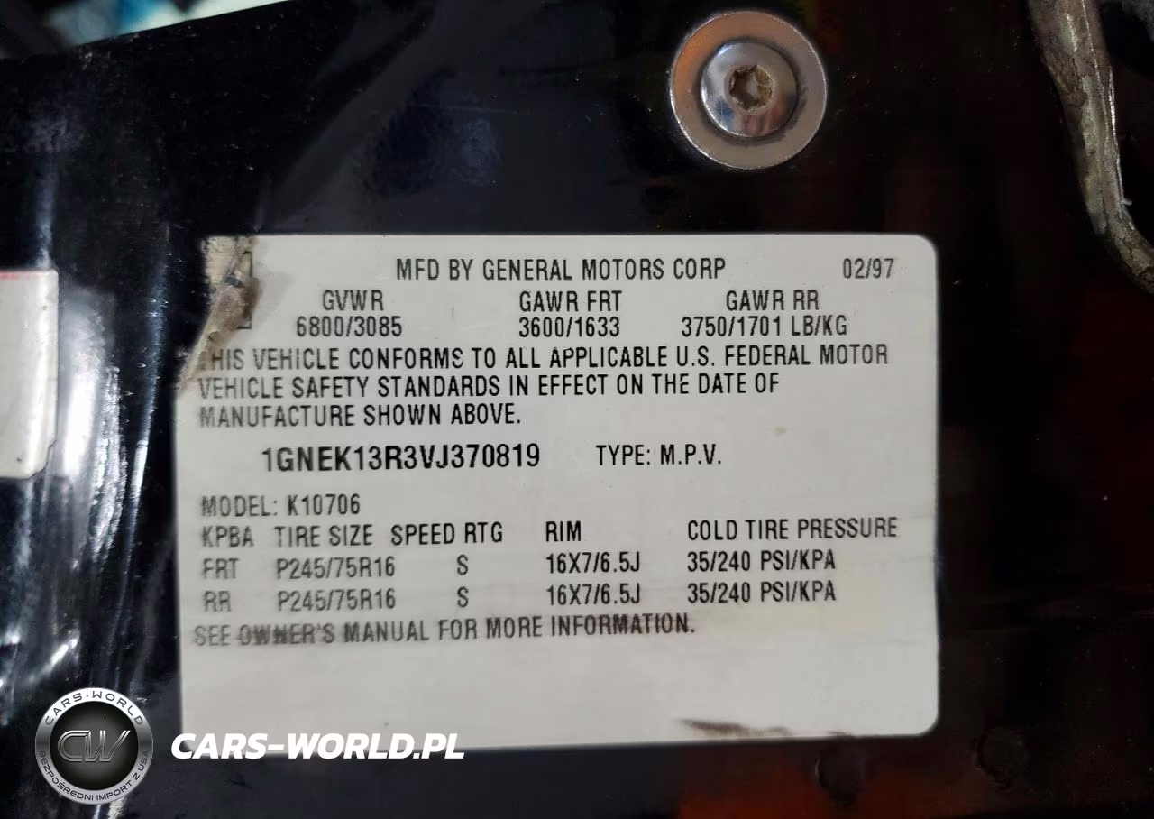 1997 Chevrolet Tahoe K1500 VIN:1GNEK13R3VJ370819 - 14