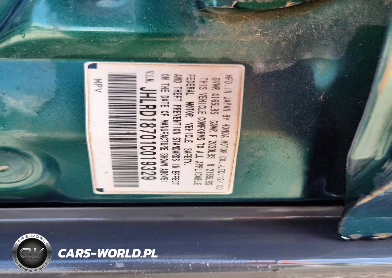 2001 Honda Cr-V Se VIN:JHLRD18701C019329 - 12