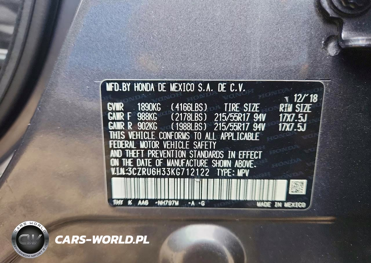 2019 Honda Hr-V Lx VIN:3CZRU6H33KG712122 - 12