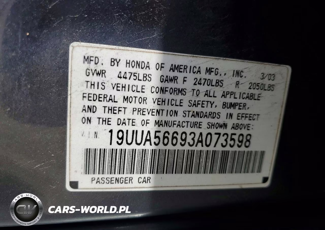 2003 Acura 3.2Tl VIN:19UUA56693A073598 - 12
