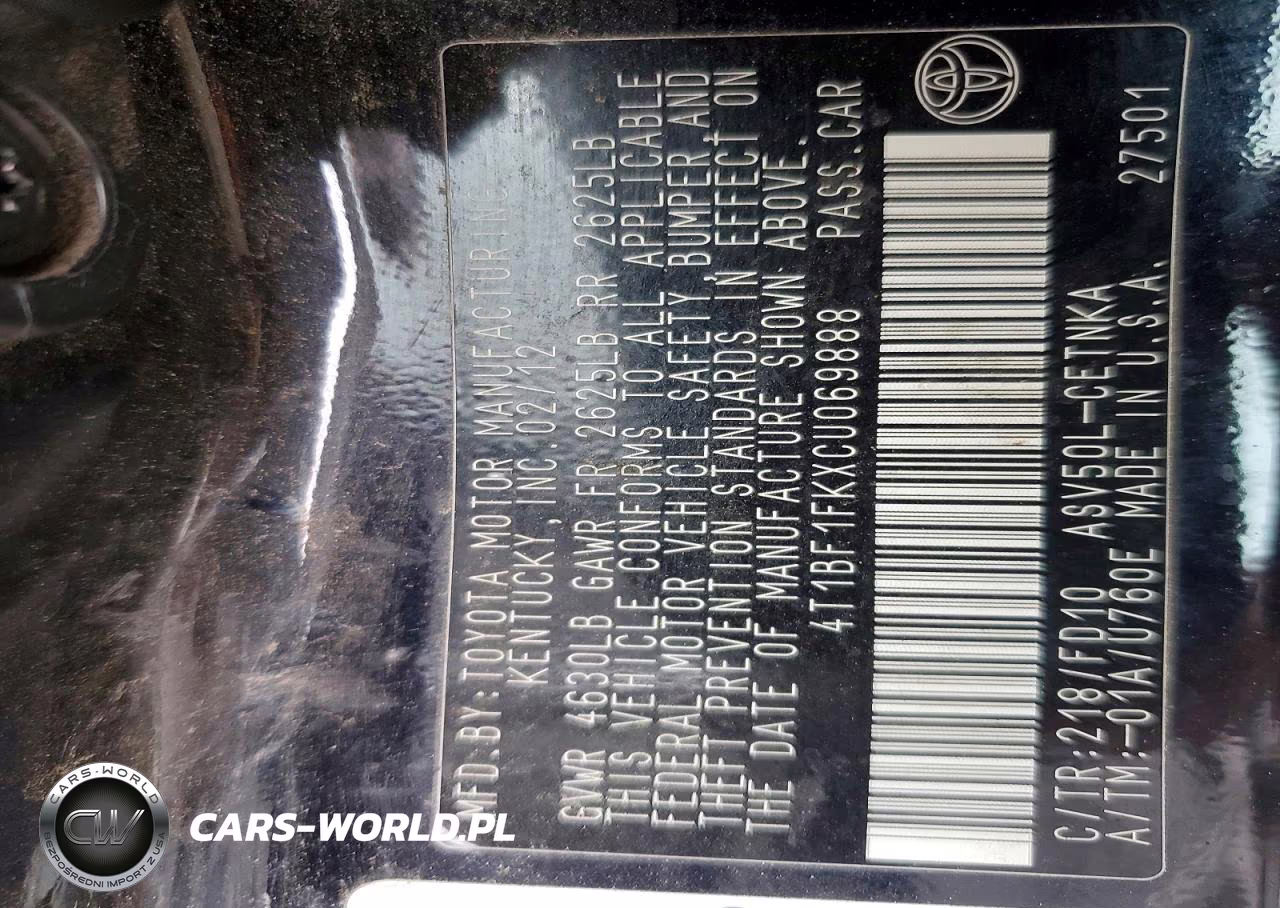 2012 Toyota Camry Le VIN:4T1BF1FKXCU069888 - 12