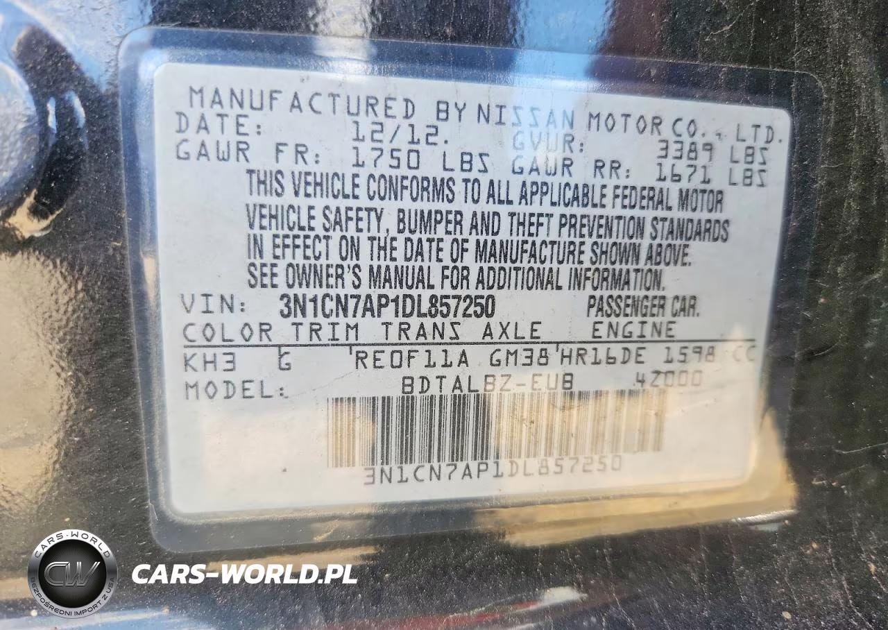 2013 Nissan Versa VIN:3N1CN7AP1DL857250 - 13