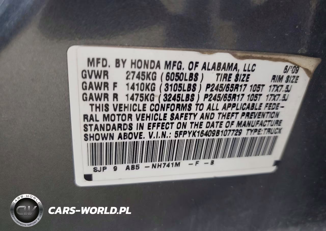 2009 Honda Ridgeline Rts VIN:5FPYK16409B107729 - 12