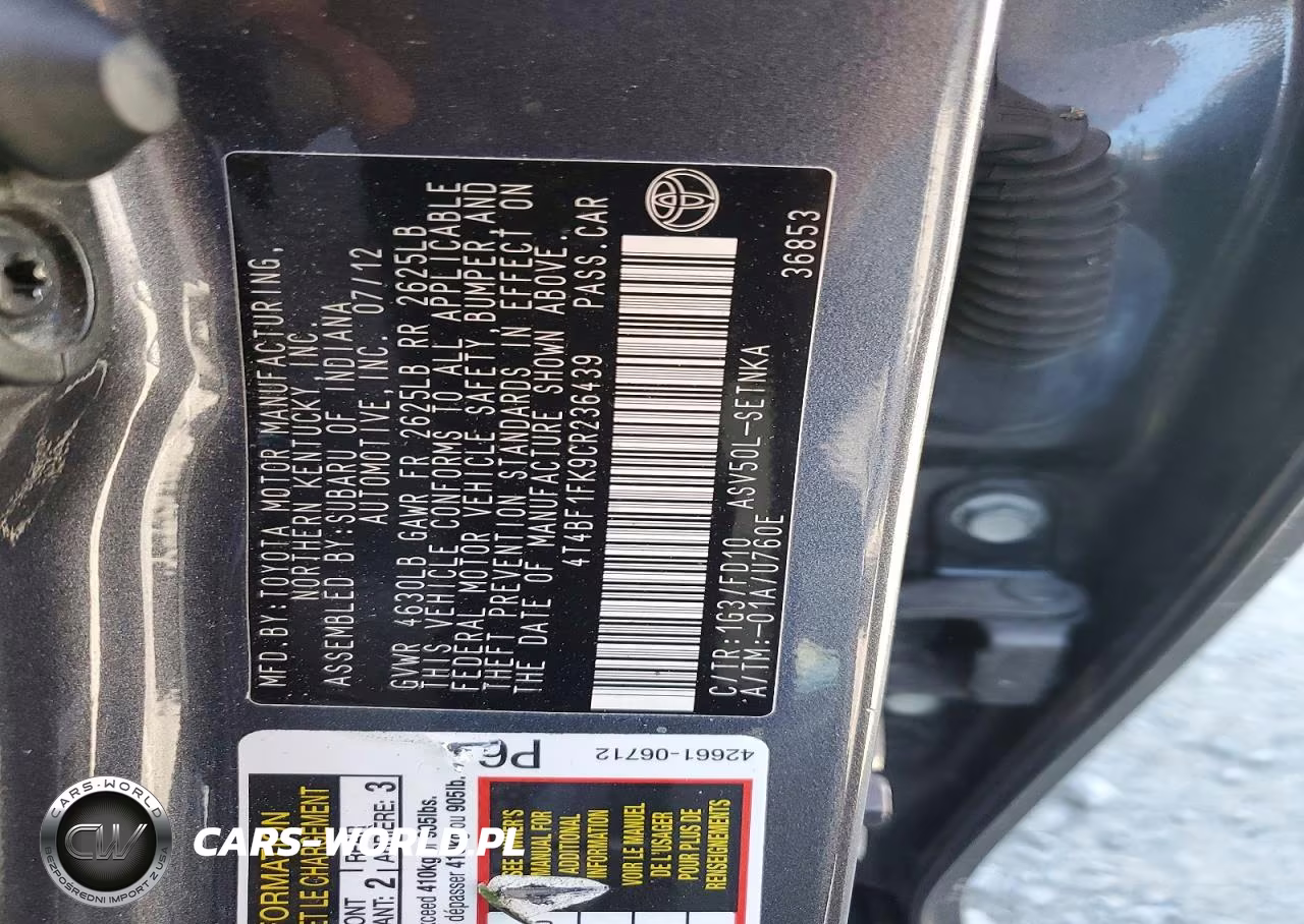 2012 Toyota Camry Le VIN:4T4BF1FK9CR236439 - 13