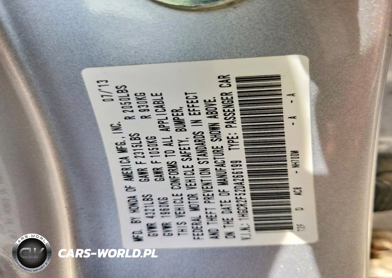 2013 Honda Accord Sport VIN:1HGCR2F52DA266199 - 12