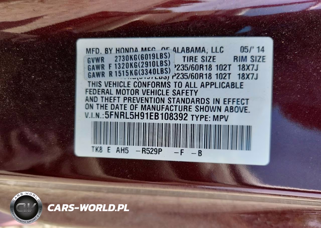 2014 Honda Odyssey Touring VIN:5FNRL5H91EB108392 - 13