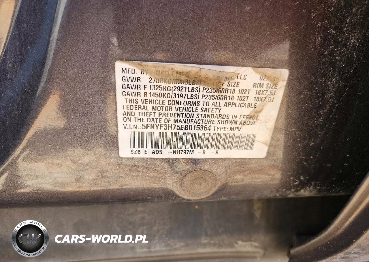 2014 Honda Pilot Exln VIN:5FNYF3H75EB015364 - 13