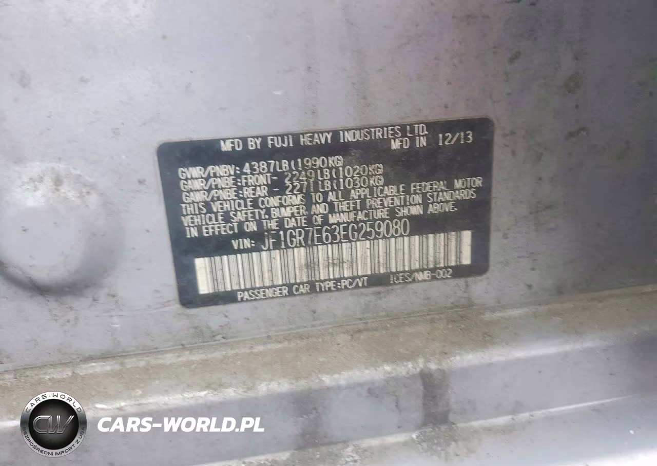 2014 Subaru Impreza Wrx VIN:JF1GR7E63EG259080 - 12
