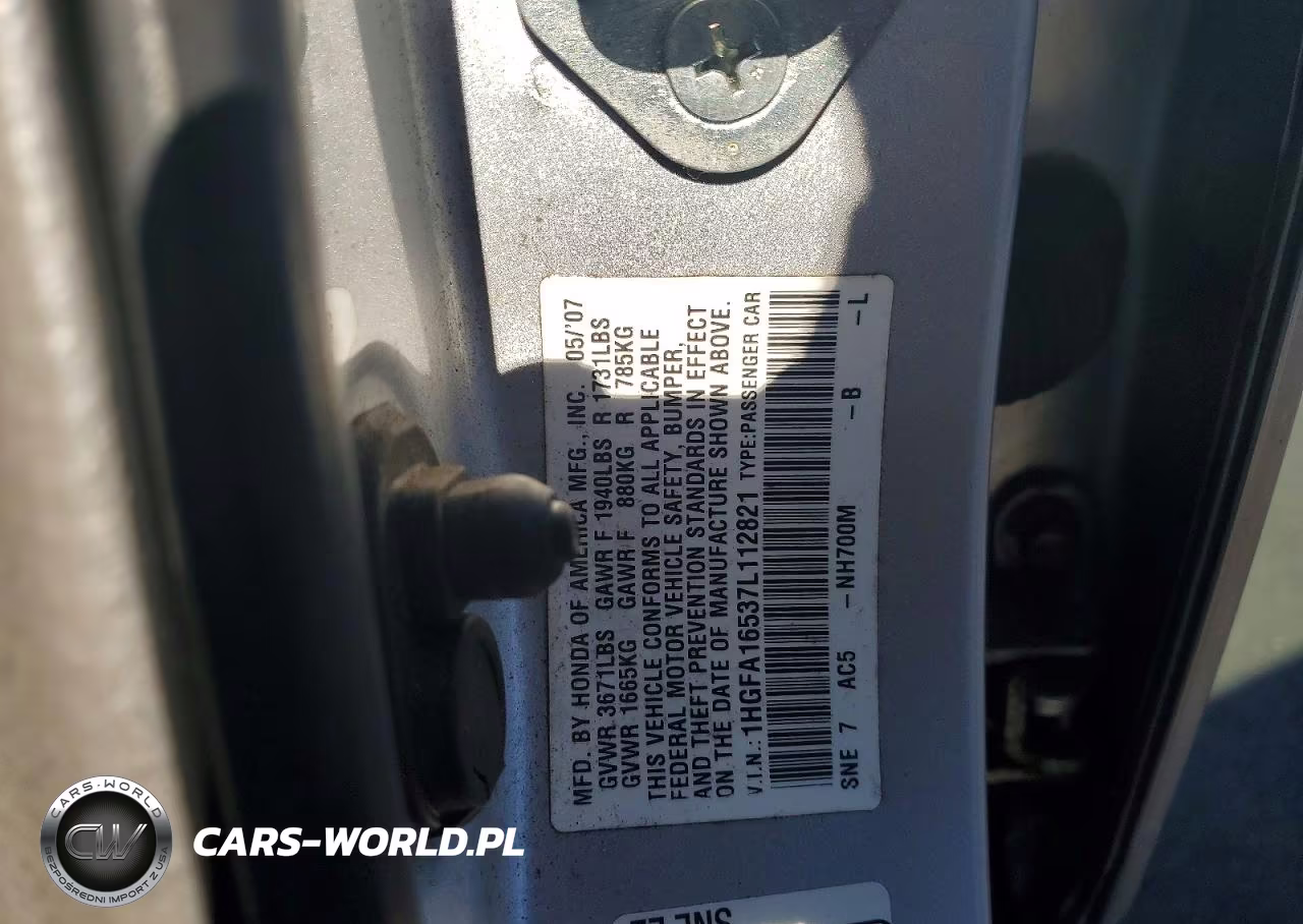 2007 Honda Civic Lx VIN:1HGFA16537L112821 - 12