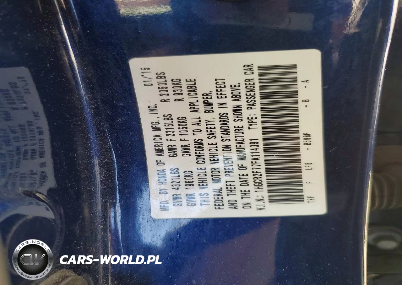 2015 Honda Accord Ex VIN:1HGCR2F77FA114391 - 12