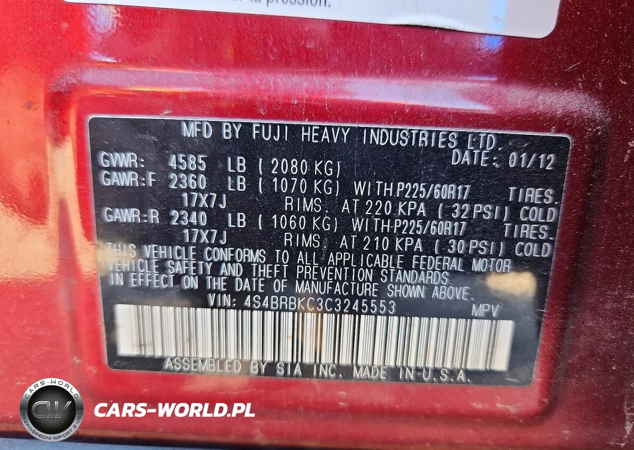2012 Subaru Outback 2.5I Limited VIN:4S4BRBKC3C3245553 - 14