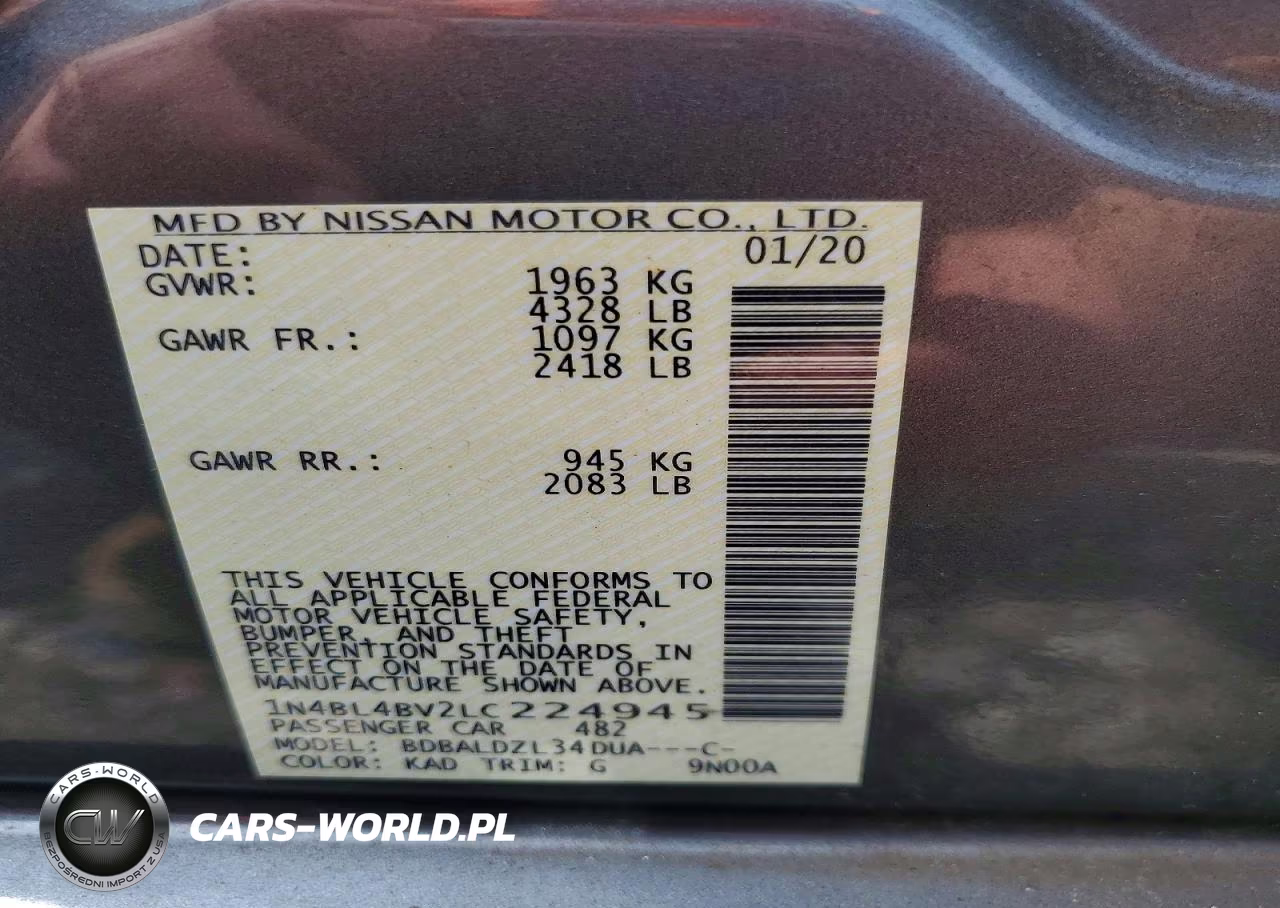 2020 Nissan Altima S VIN:1N4BL4BV2LC224945 - 12