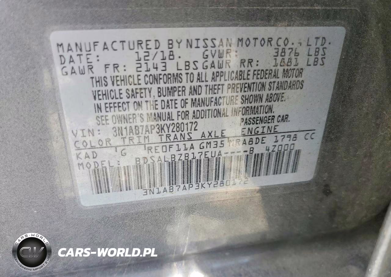 2019 Nissan Sentra S VIN:3N1AB7AP3KY280172 - 13