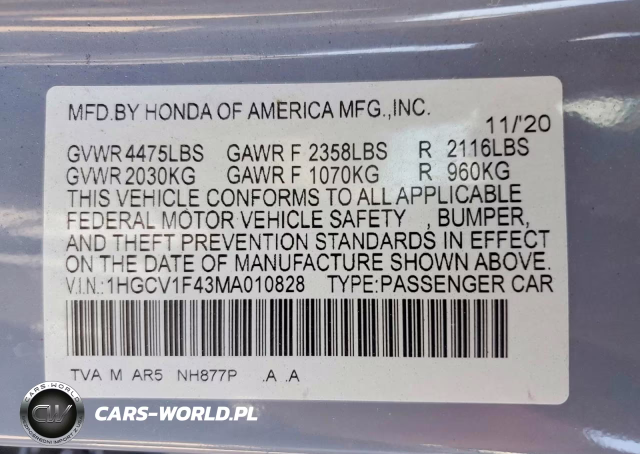 2021 Honda Accord Sport Se VIN:1HGCV1F43MA010828 - 12