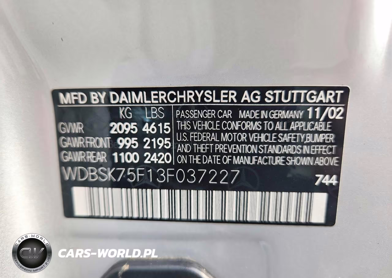 2003 Mercedes-Benz Sl 500R VIN:WDBSK75F13F037227 - 12