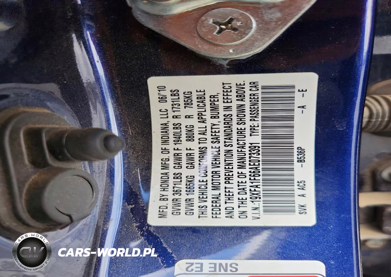 2010 Honda Civic Lx-S VIN:19XFA1F66AE073391 - 12