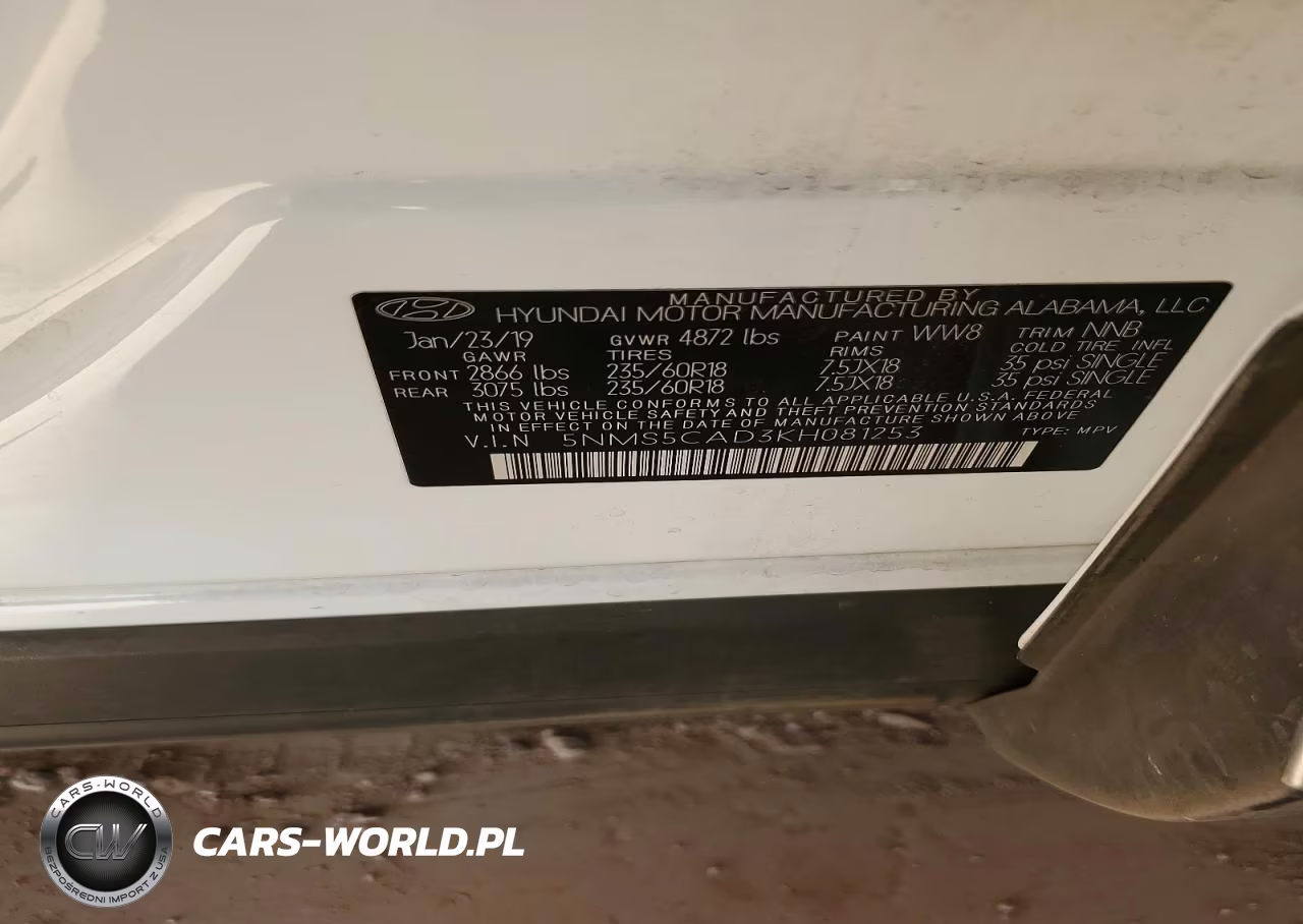 2019 Hyundai Santa Fe Limited 2.4L VIN:5NMS5CAD3KH081253 - 12