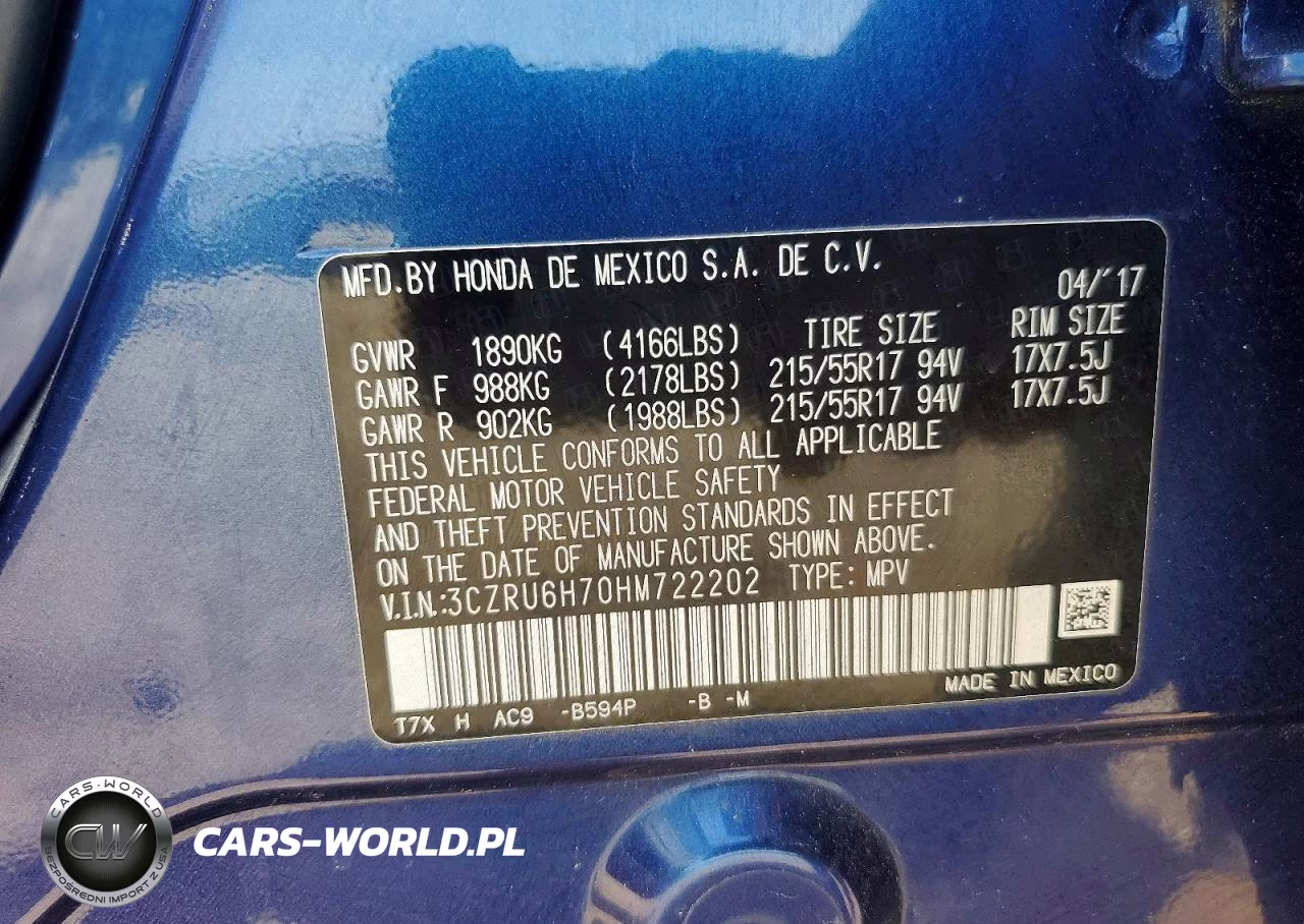 2017 Honda Hr-V Exl VIN:3CZRU6H70HM722202 - 13
