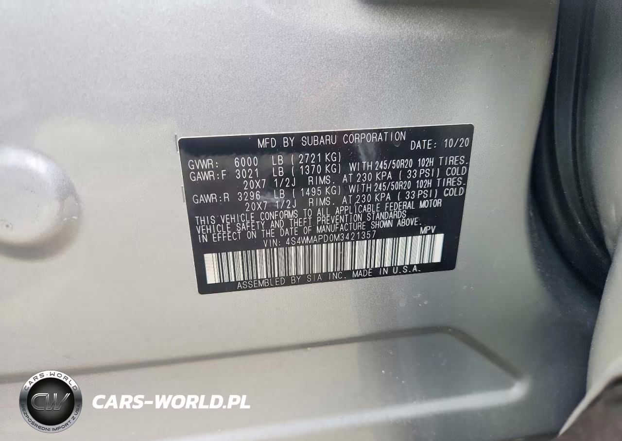 2021 Subaru Ascent Limited VIN:4S4WMAPD0M3421357 - 13