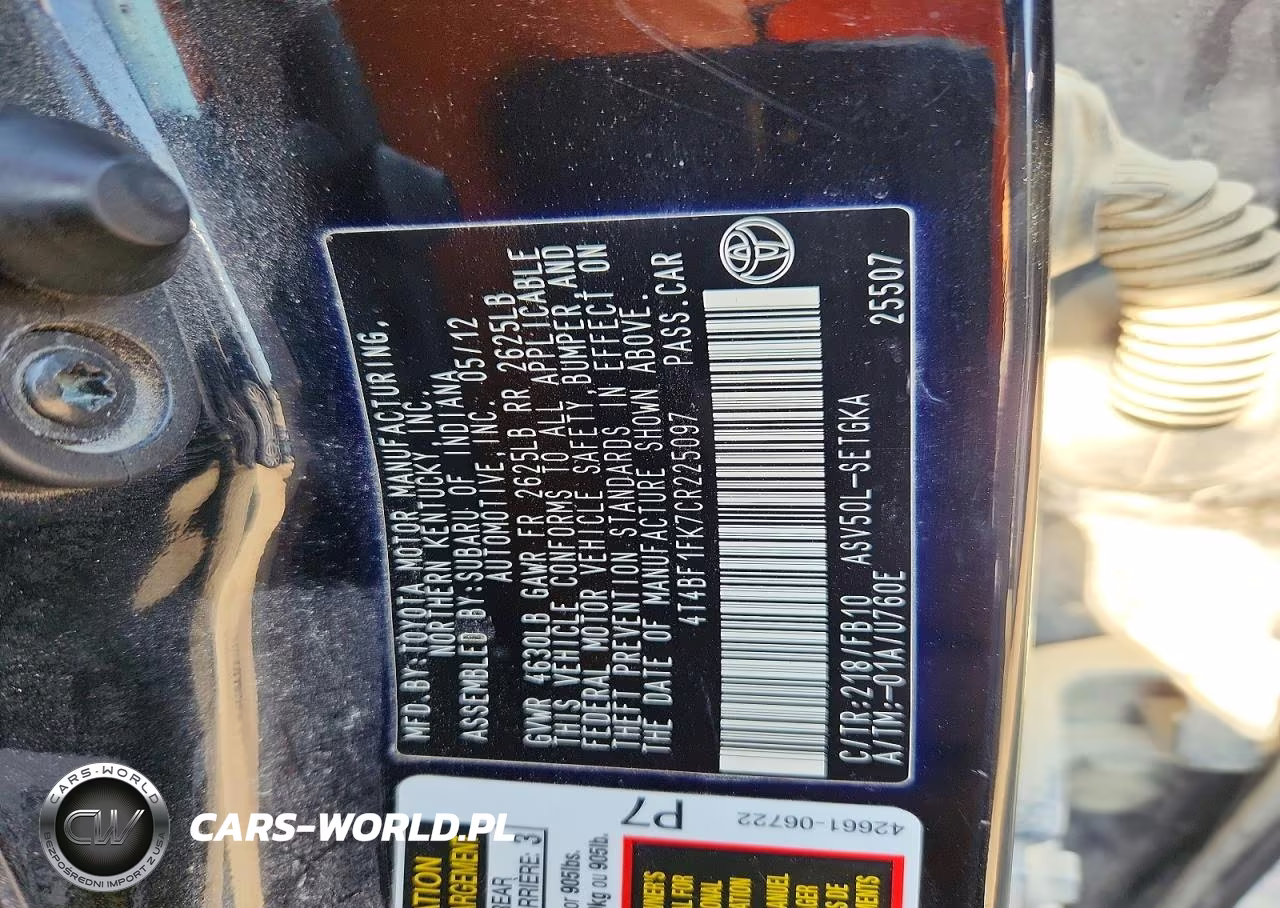 2012 Toyota Camry Xle VIN:4T4BF1FK7CR225097 - 13
