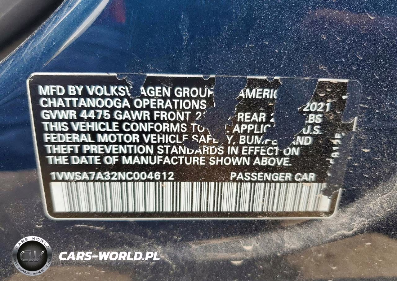 2022 Volkswagen Passat Se VIN:1VWSA7A32NC004612 - 12