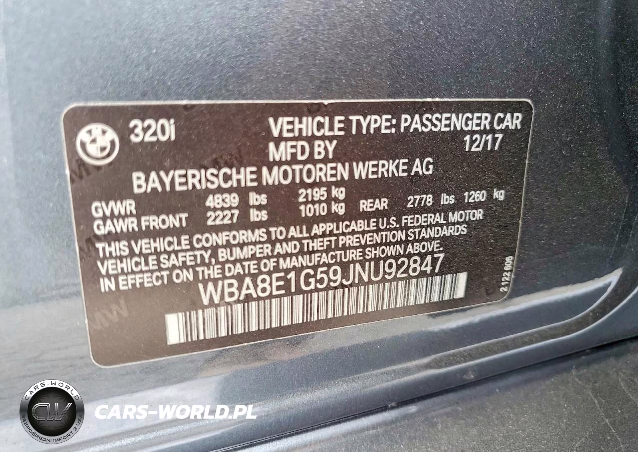 2018 BMW 320 I VIN:WBA8E1G59JNU92847 - 12