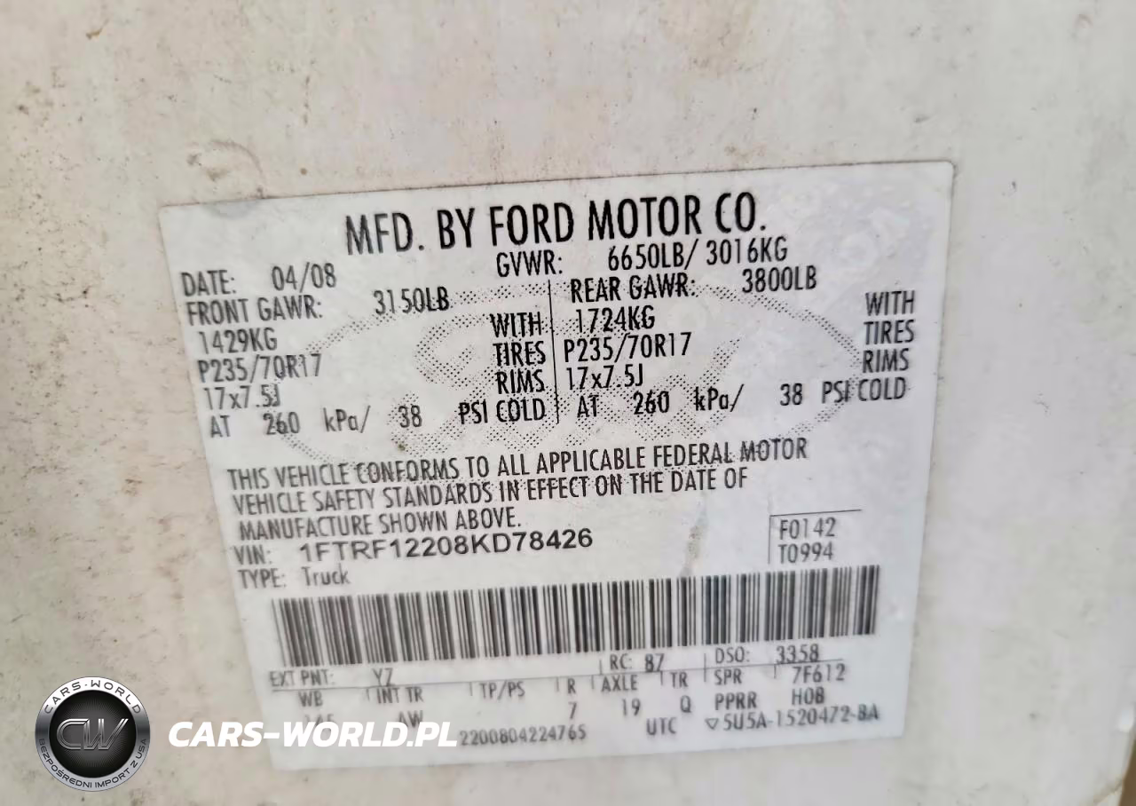 2008 Ford F150 VIN:1FTRF12208KD78426 - 12