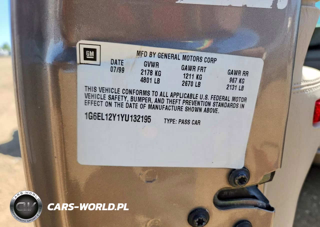 2000 Cadillac Eldorado Esc VIN:1G6EL12Y1YU132195 - 12