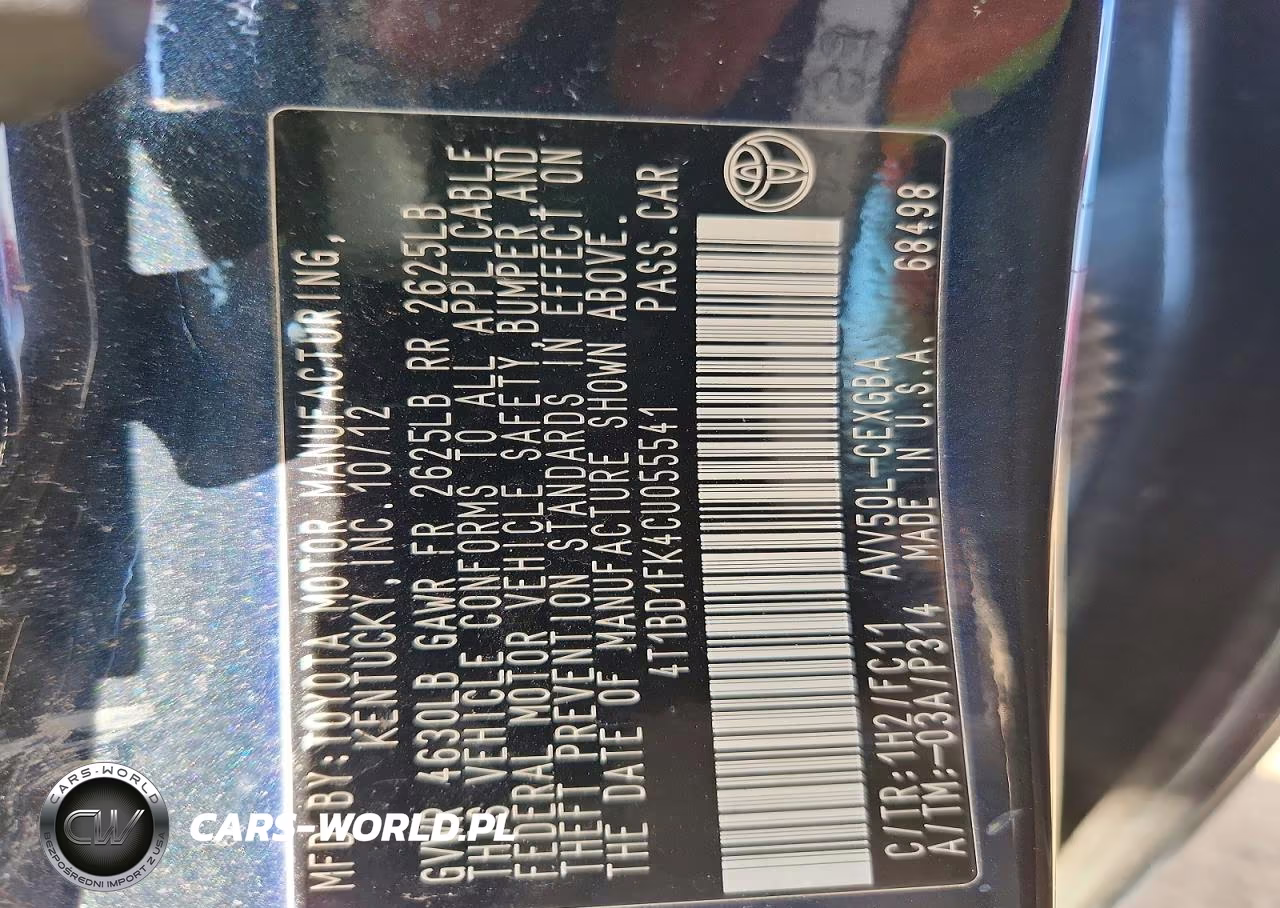 2012 Toyota Camry VIN:4T1BD1FK4CU055541 - 12