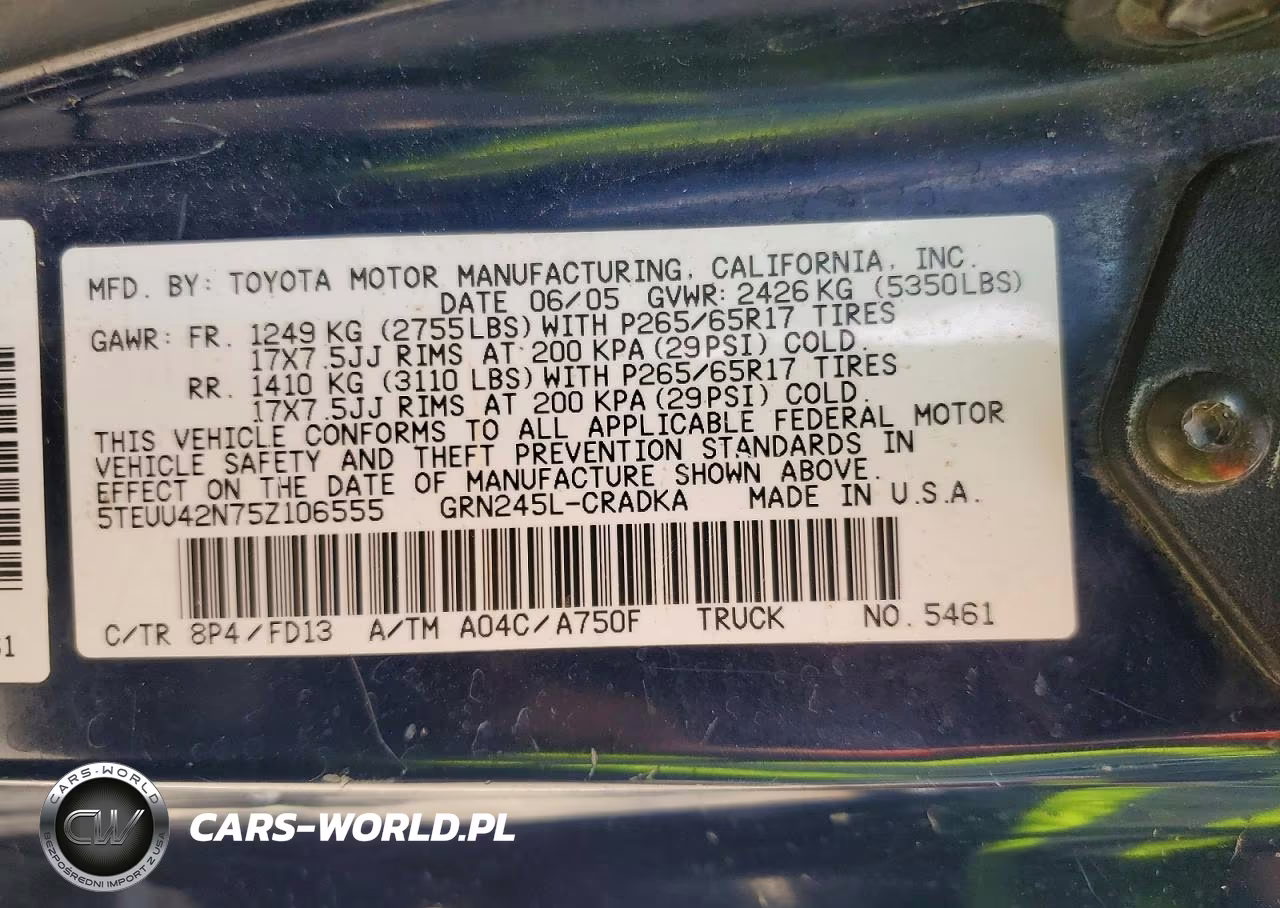 2005 Toyota Tacoma Access Cab VIN:5TEUU42N75Z106555 - 12