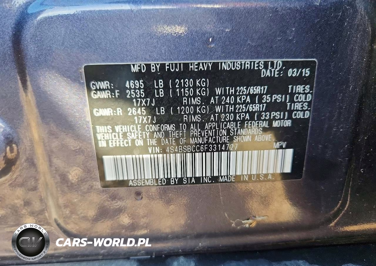 2015 Subaru Outback 2.5I Premium VIN:4S4BSBCC6F3314727 - 13