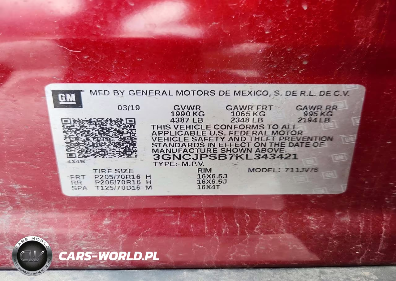 2019 Chevrolet Trax 1Lt VIN:3GNCJPSB7KL343421 - 12
