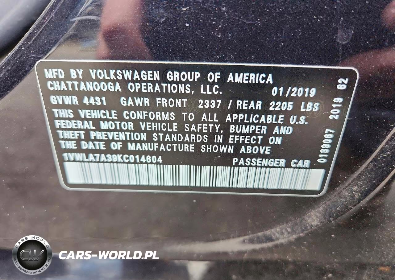 2019 Volkswagen Passat Wolfsburg VIN:1VWLA7A39KC014604 - 13