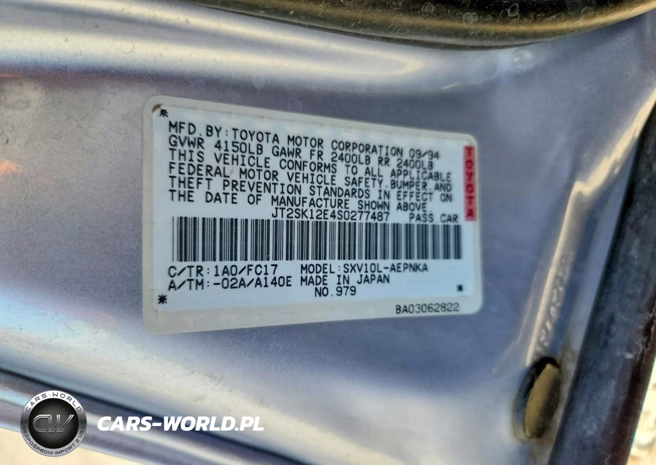 1995 Toyota Camry Le VIN:JT2SK12E4S0277487 - 12