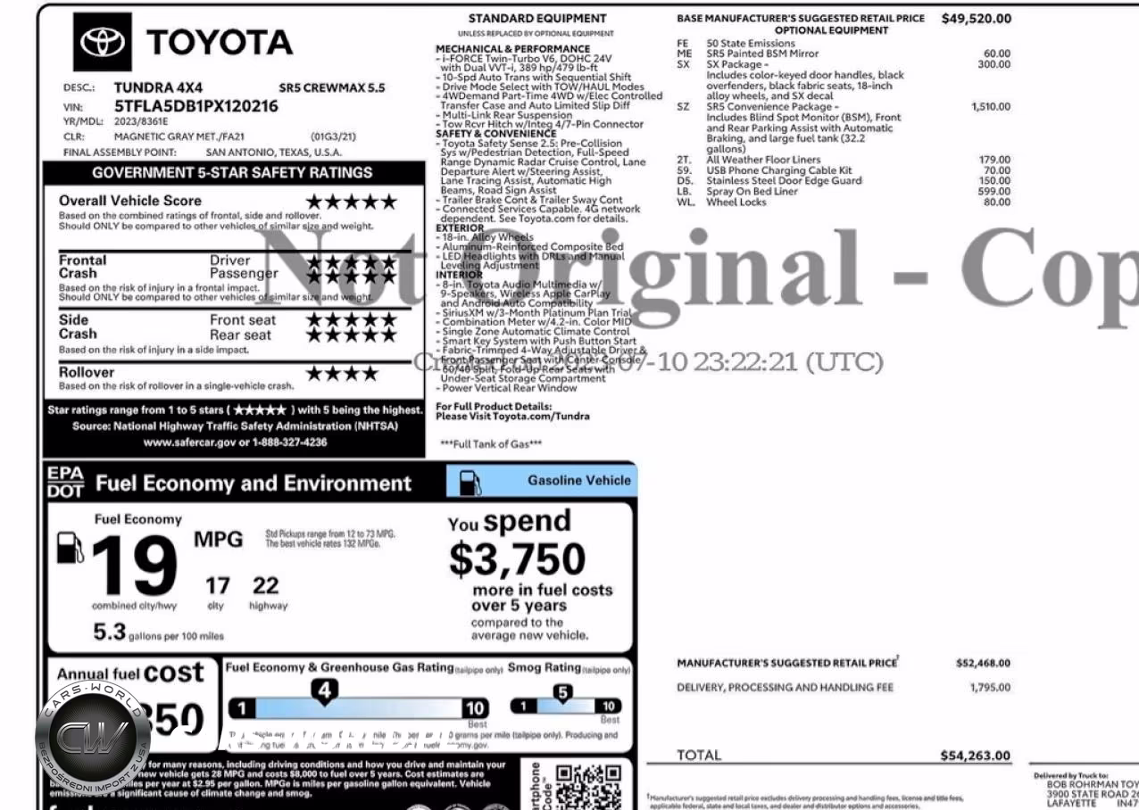 2023 Toyota Tundra Sr5 VIN:5TFLA5DB1PX120216 - 11