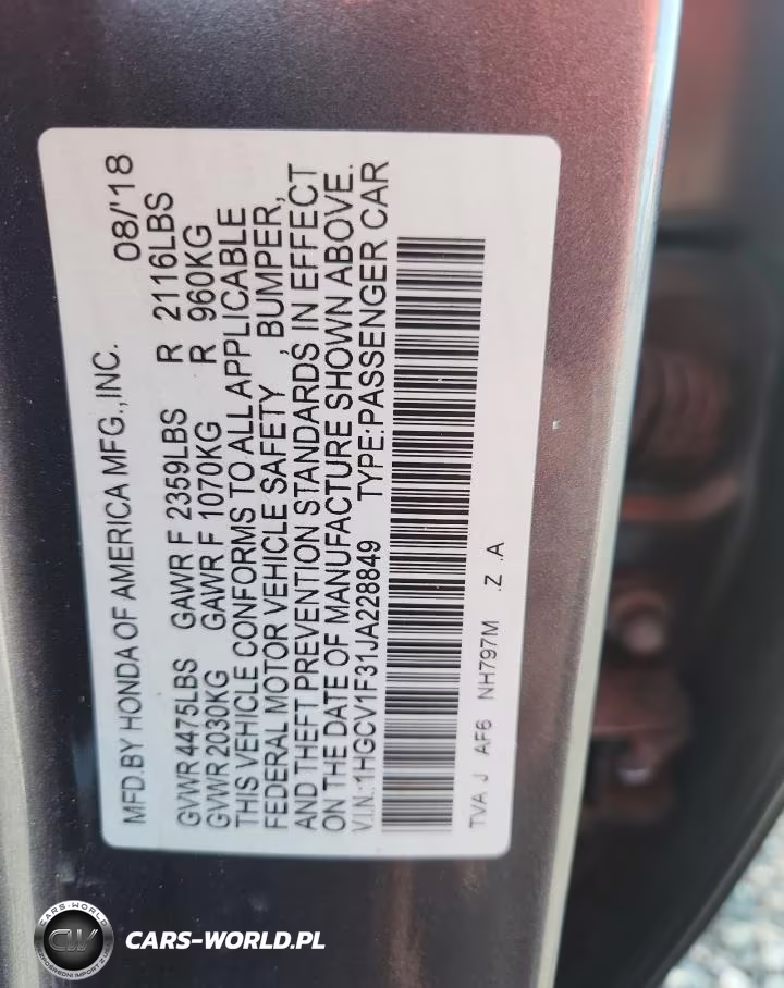 2018 Honda Accord Sport VIN:1HGCV1F31JA228849 - 12