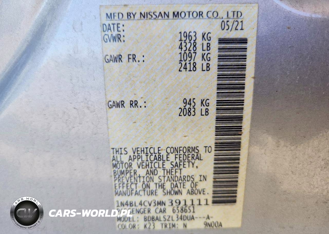 2021 Nissan Altima Sr VIN:1N4BL4CV3MN391111 - 13